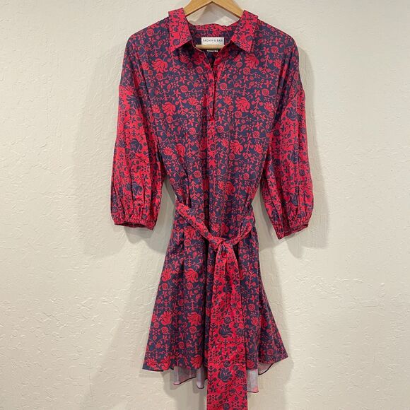 ~ Anthropologie XL Sachin & Babi Nightingale Mini Boho Dress Red Blue Floral - Picture 15 of 16